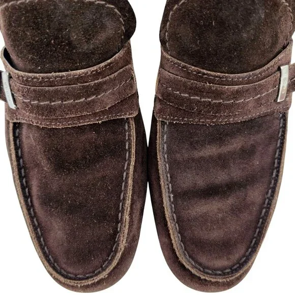 Gucci Italy Brown Suede Leather Driving Loafers Mens 8 Designer Dress Loafers - Picture 9 of 11
